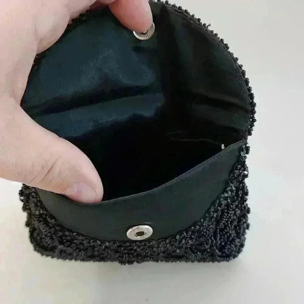 Vintage 1960's 1970's Black‎ Beaded Coin Purse Hand Made in Hong Kong - Picture 6 of 6
